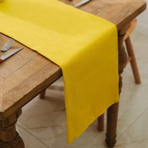 2 Piece Fabric in 1 Dining Table Runner 12 x 36 inches Living Room Dinner Wedding Birthday Party Burlap Rustic Table Runner, Yellow