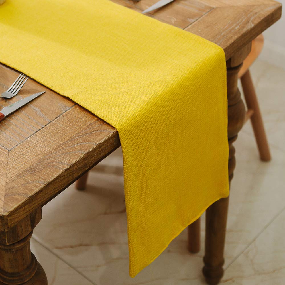 2 Piece Fabric in 1 Dining Table Runner 12 x 36 inches Living Room Dinner Wedding Birthday Party Burlap Rustic Table Runner, Yellow