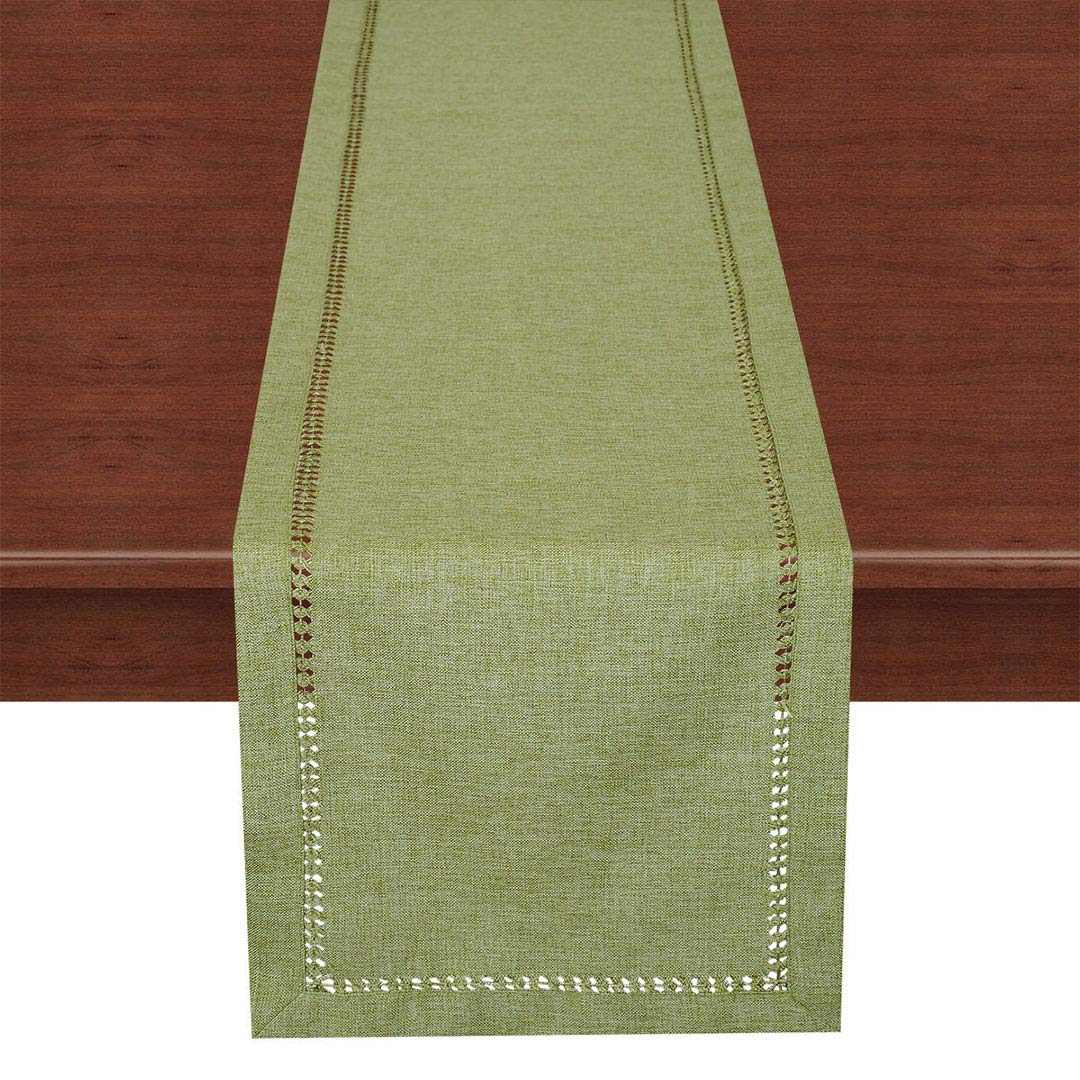 Grelucgo Handcrafted Solid Color Dining Table Runner, Dresser Scarf, Double-Hemstitched (Sage Green, 14 x 54)