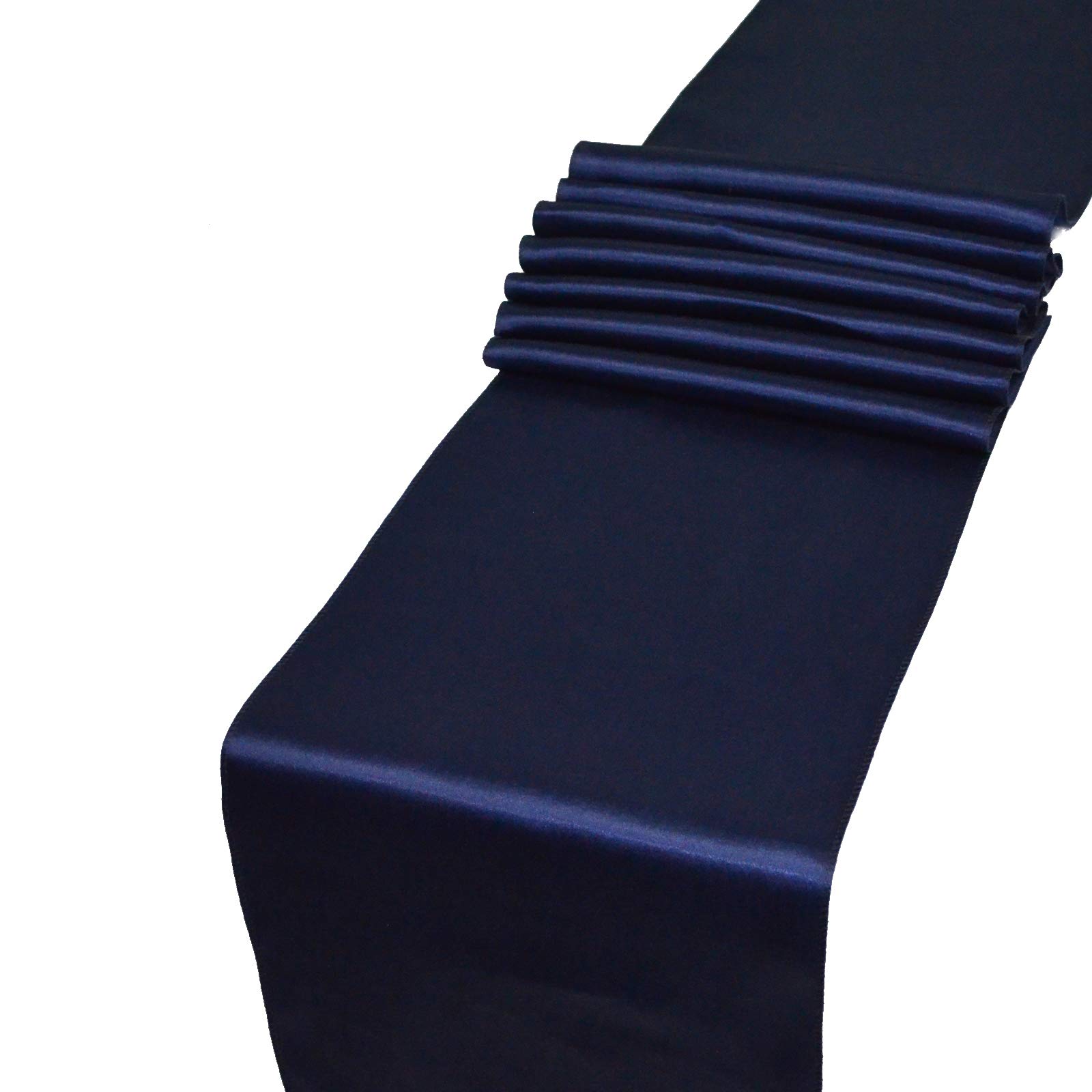 Parfair Dessin Pack of 10 Satin Table Runners 12 x 108 inch for Wedding Banquet Reception Party Decoration, Bright Silk and Smooth Fabric Party Table Runner - Navy Blue