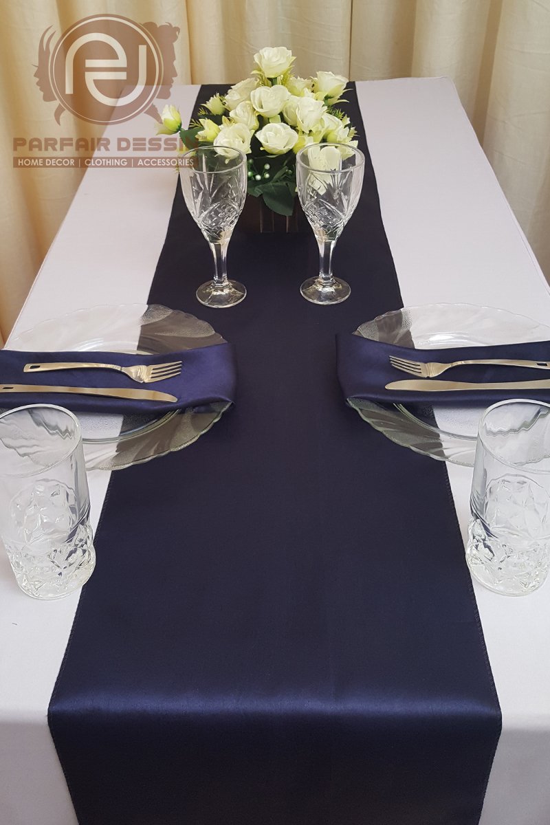 Parfair Dessin Pack of 10 Satin Table Runners 12 x 108 inch for Wedding Banquet Reception Party Decoration, Bright Silk and Smooth Fabric Party Table Runner - Navy Blue