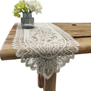 tinsow 2 pack cotton crochet lace rectangular table runner dresser scarf doilies (beige without tassels)