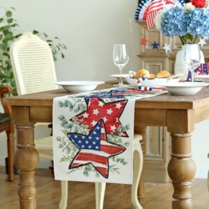 GEEORY 4th of July Decorations Eucalyptus Table Runner 13x72 Inch America Stars and Stripes Table Runners Patriotic Runners Memorial Day Decor for Indoor Outdoor Dinner Party Décor GT092