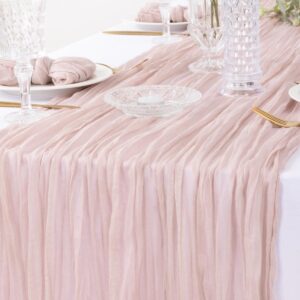 dezerlor dusty pink cheesecloth table runner boho gauze table runner rustic sheer table runner 120 inches long for wedding bridal baby shower spring table decor