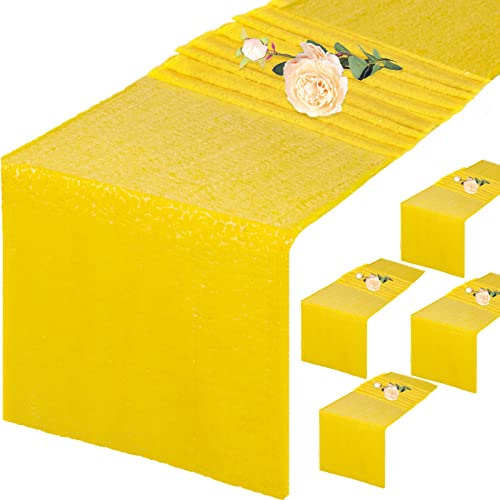 DUOBAO Yellow Sequin Table Runner 12x72 Inches Pack of 5 Event Table Runner Sequence Table Runners Linen Table Cover Overlay Glitter Party Table Runners (12x72-Inch, Yellow)