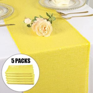 DUOBAO Yellow Sequin Table Runner 12x72 Inches Pack of 5 Event Table Runner Sequence Table Runners Linen Table Cover Overlay Glitter Party Table Runners (12x72-Inch, Yellow)