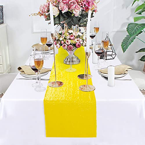 DUOBAO Yellow Sequin Table Runner 12x72 Inches Pack of 5 Event Table Runner Sequence Table Runners Linen Table Cover Overlay Glitter Party Table Runners (12x72-Inch, Yellow)