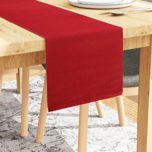 Encasa Table Runner for 4 Seater Dining | Solid Red | Fine Ribbed Cotton | Size 13"x59" | Over 20 Modern Colors & Woven Designs, Machine Washable