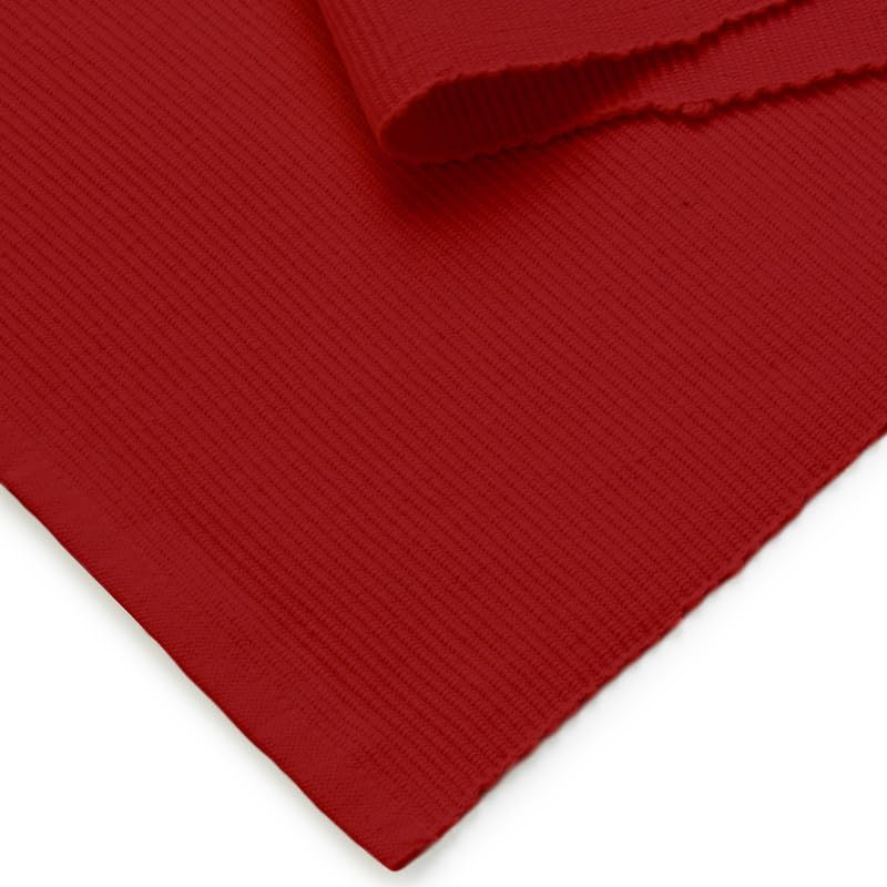 Encasa Table Runner for 4 Seater Dining | Solid Red | Fine Ribbed Cotton | Size 13"x59" | Over 20 Modern Colors & Woven Designs, Machine Washable