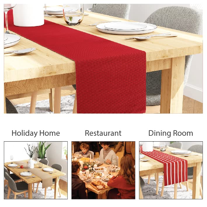 Encasa Table Runner for 4 Seater Dining | Solid Red | Fine Ribbed Cotton | Size 13"x59" | Over 20 Modern Colors & Woven Designs, Machine Washable