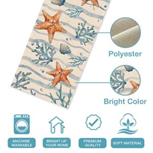 Seliem Summer Sea Starfish Conch Coral Table Runner, Coastal Ocean Wave Stripes Kitchen Dining Table Decor, Nautical Spring Seasonal Beach Home Decoration Indoor Outdoor Party Supply 13 x 72 Inches