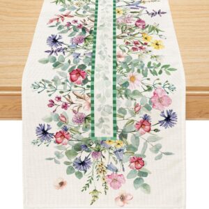 siilues spring summer table runner, flowers leaves spring summer table decorations spring runner for table seasonal summer holiday decor for indoor outdoor dining table decorations (13'' x 48'')