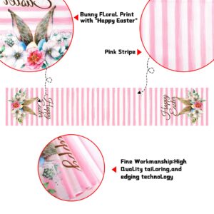 Sping Table Runner 13x72 Inches, Easter Floral Table Runner with Pink Stripe for Easter Spring Holiday Dining Table Party Decorations Events