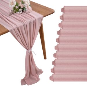 beddeb 10 pack dusty rose chiffon table runner 10ft sheer wedding table runner 29x120 inches romantic tulle table runner for rustic wedding decor birthday party bridal baby shower table decoration