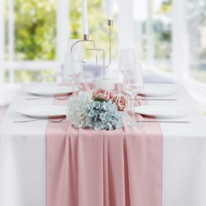 BEDDEB 10 Pack Dusty Rose Chiffon Table Runner 10Ft Sheer Wedding Table Runner 29x120 Inches Romantic Tulle Table Runner for Rustic Wedding Decor Birthday Party Bridal Baby Shower Table Decoration