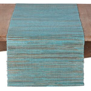 saro lifestyle 217.tq14108b melaya collection shimmering woven nubby water hyacinth table runner, 14" x 108", turquoise
