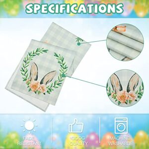 FRAMICS Easter Table Runner with Placemats Set of 4 Cute Plaid Bunny Rabbit Ears Flowers Table Runners and Table Mats Spring Linen Table Decor 14x72 Inches for Gathering Home Party Dinner