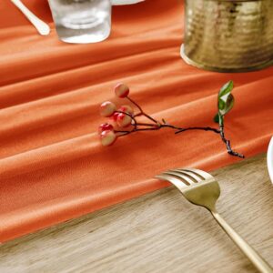 BOXAN Gorgeous Burnt Orange Sheer Table Runner 30x120 Inch for Romantic Wedding Decor, Bridal Shower, Birthday Party, Fall Vintage Autumn Thankgiving Dining Table Decorations