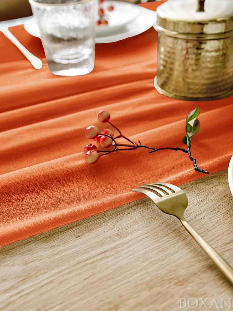 BOXAN Gorgeous Burnt Orange Sheer Table Runner 30x120 Inch for Romantic Wedding Decor, Bridal Shower, Birthday Party, Fall Vintage Autumn Thankgiving Dining Table Decorations