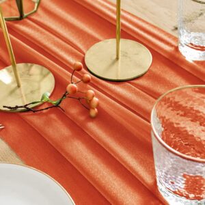 BOXAN Gorgeous Burnt Orange Sheer Table Runner 30x120 Inch for Romantic Wedding Decor, Bridal Shower, Birthday Party, Fall Vintage Autumn Thankgiving Dining Table Decorations