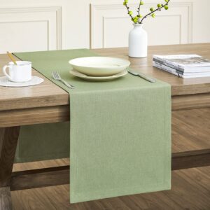 zeemart basic linen style table runner, 14 x 72 inch sage green, rustic farmhouse green table runners 72 inches long, everyday polyester table runner - machine washable & easy care