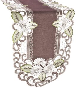 embroidered table runner with daisy flowers on brown, 15 by 34 inch, machine ...