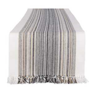 dii everyday collection fringed stripe tabletop, table runner, 14x72, black