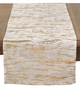 saro lifestyle - 1612.gl1672b distressed foil metallic design cotton table runner, 16" x 72", gold