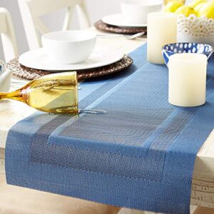 DII PVC Tabletop Collection Woven Indoor/Outdoor, Table Runner, 14x72, Nautical Blue