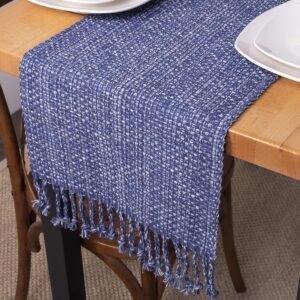 100% Cotton Table Runner for Dining Room Tables Rectangle Two Tone Woven Fabric 72" x 13" Soft Durable Table Runner, Dark Blue