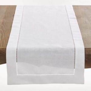 white table runner with hemstitched border - 16"x120" oblong