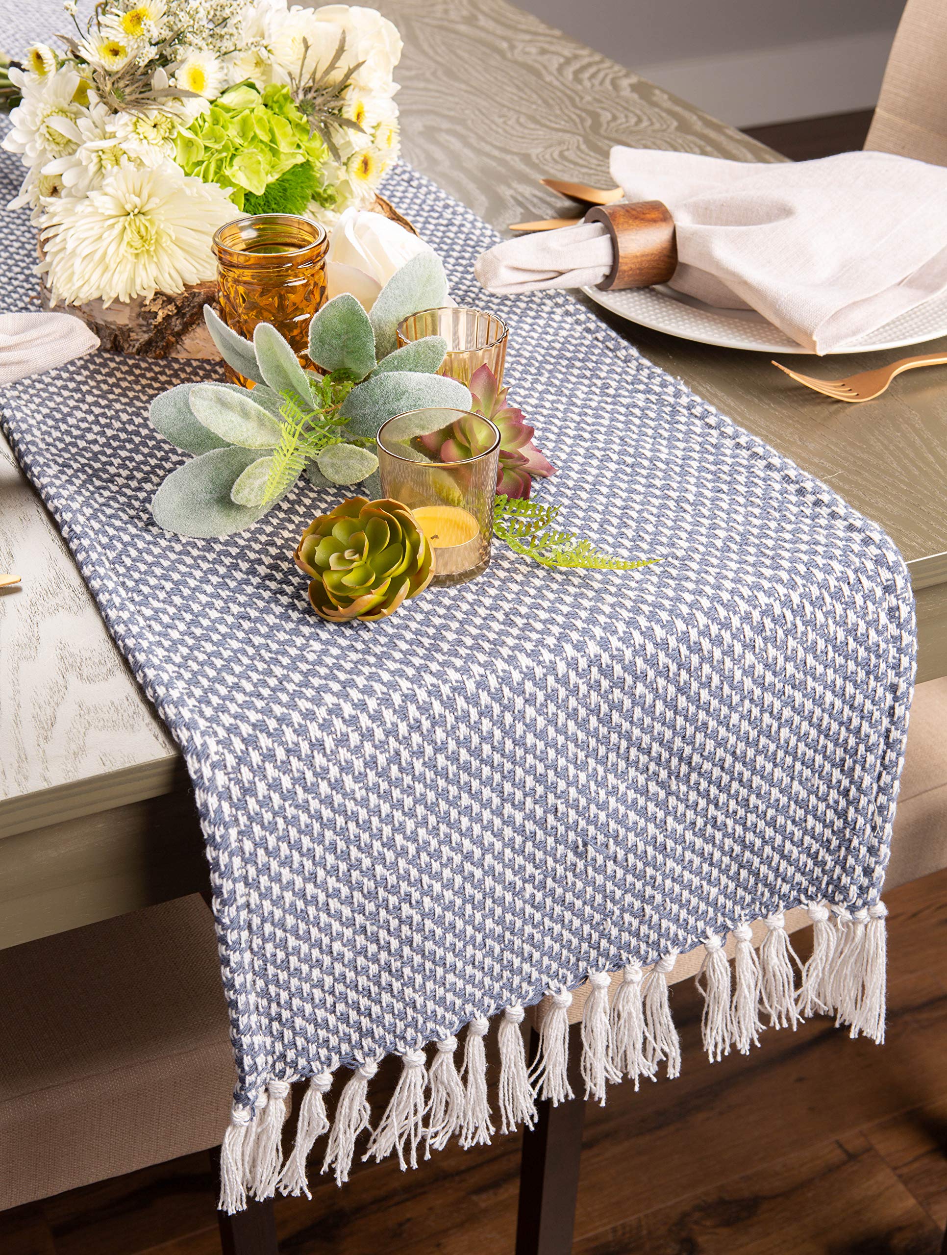 DII Woven Basics Collection 100% Cotton Knit Table Runner, 15x72, French Blue