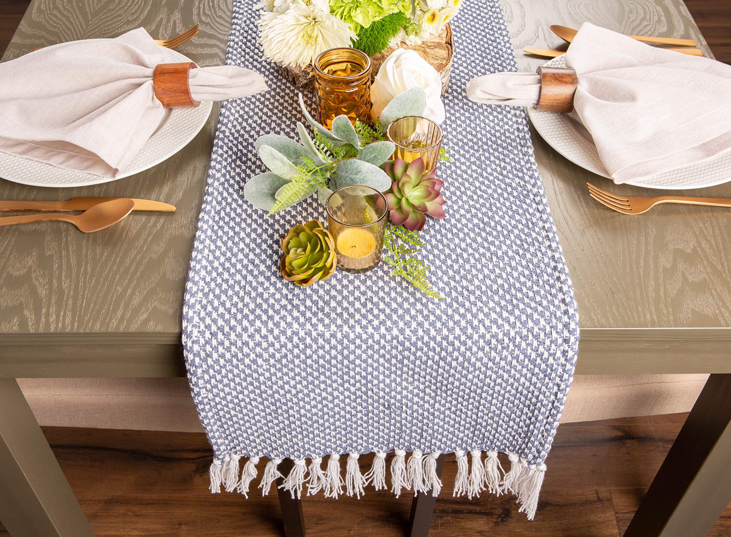 DII Woven Basics Collection 100% Cotton Knit Table Runner, 15x72, French Blue