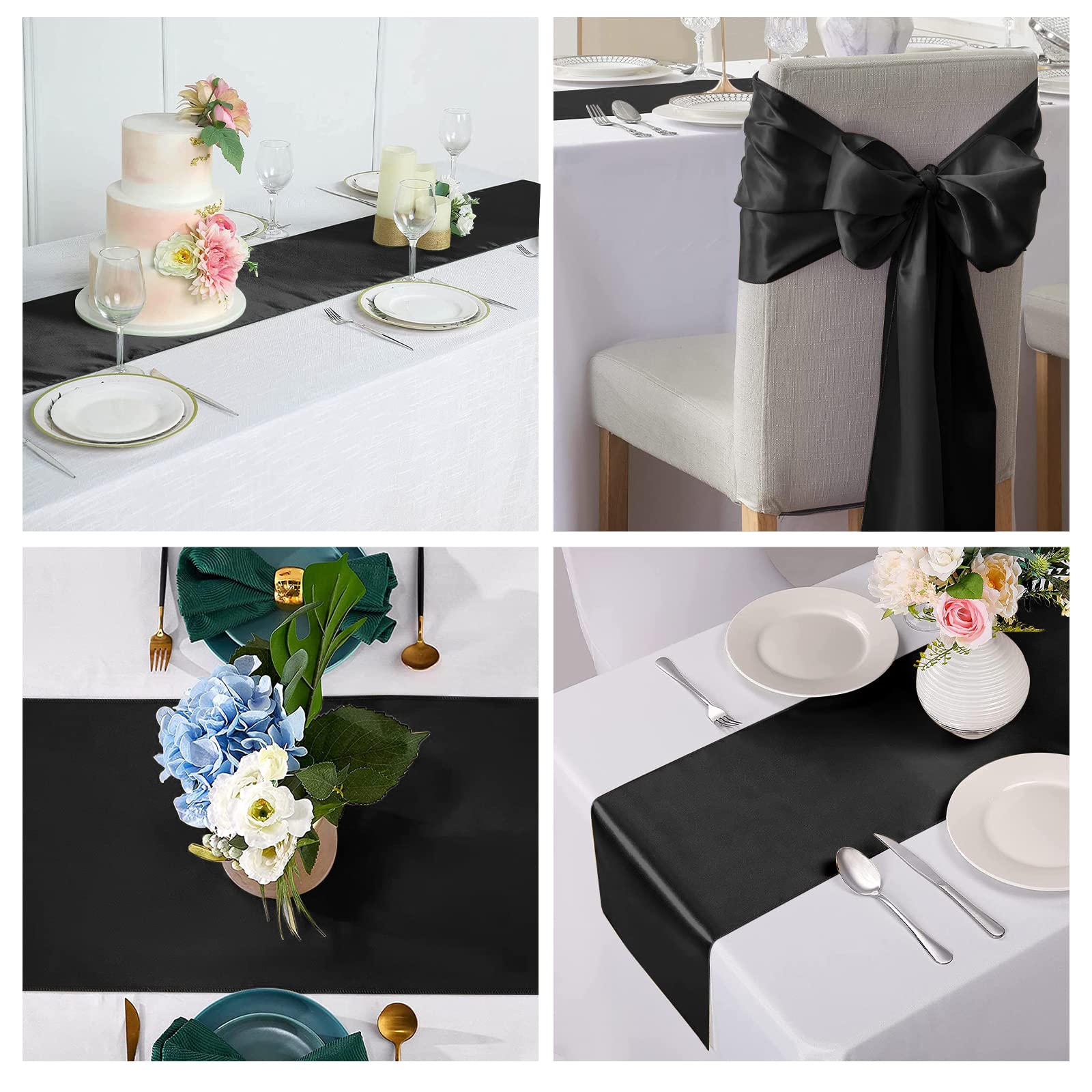 GFCC Pack of 10 Black Satin Table Runner 12 x 108 Inches for Wedding Party Events Decoration