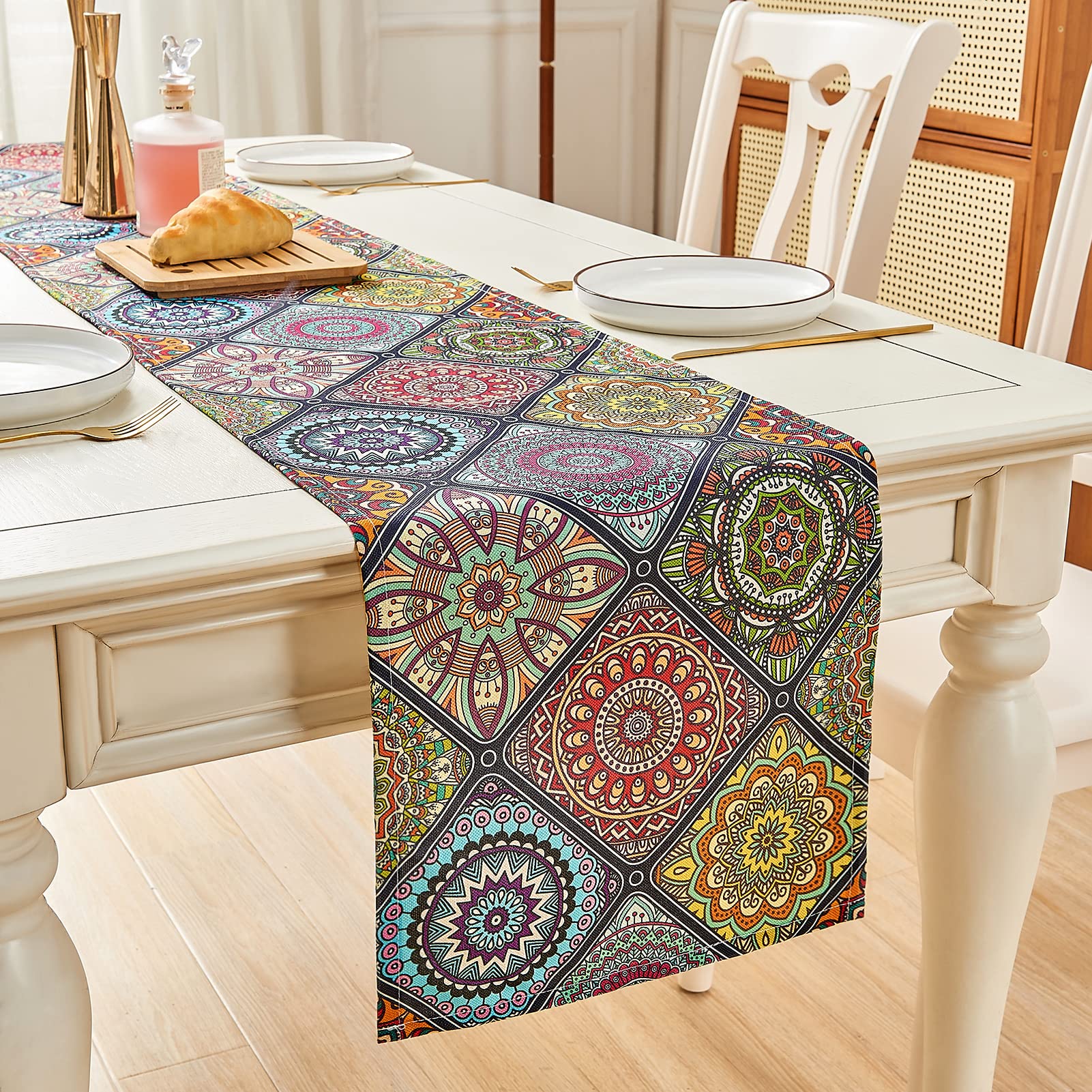 LilyCat Boho Bohemian Table Runner 90 inches Long, Vintage Farmhouse Table Runners for Coffee Table Dining Room Table Bedroom Party Holiday 13 x 90 inches