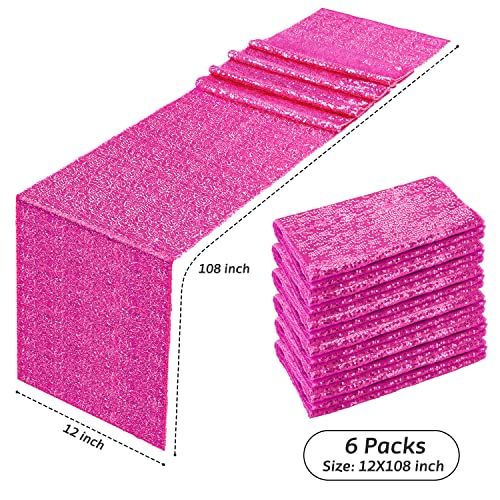 6 Pack Sequin Table Runner Hot Pink, 12 x 108 inch Glitter Baby Blue Table Runner for Rectangle Table for Birthday, Wedding, Banquet, Holiday Party Decorations & Baby Shower