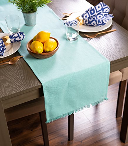 DII Everyday Collection, Fringed Solid Tabletop, Table Runner, 14x72, Aqua