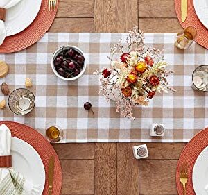 DII Heavyweight Fringed Check Tabletop Collection, Table Runner, 14x72, Stone Brown