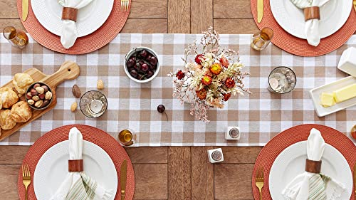 DII Heavyweight Fringed Check Tabletop Collection, Table Runner, 14x72, Stone Brown