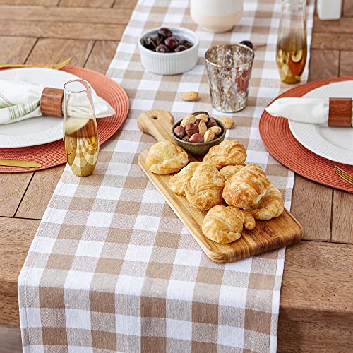 DII Heavyweight Fringed Check Tabletop Collection, Table Runner, 14x72, Stone Brown