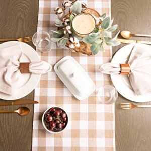 DII Heavyweight Fringed Check Tabletop Collection, Table Runner, 14x72, Stone Brown