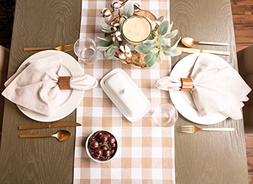 DII Heavyweight Fringed Check Tabletop Collection, Table Runner, 14x72, Stone Brown