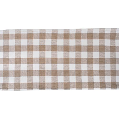 DII Heavyweight Fringed Check Tabletop Collection, Table Runner, 14x72, Stone Brown