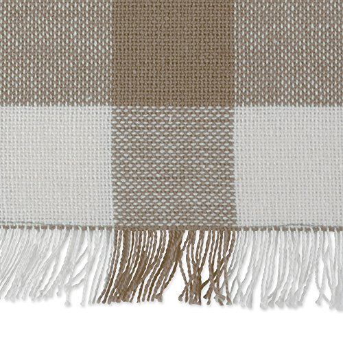 DII Heavyweight Fringed Check Tabletop Collection, Table Runner, 14x72, Stone Brown