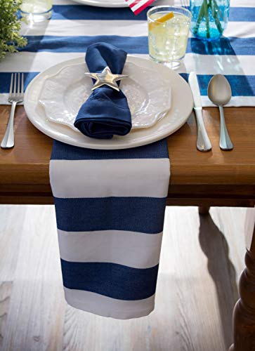 DII Cabana Stripe Outdoor Tabletop Collection, Stain/Wrinkle Resistant & Waterproof, Table Runner, 14x72, Nautical Blue