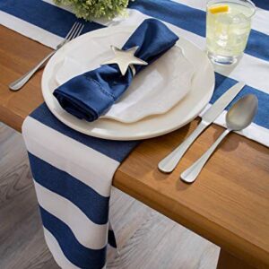 DII Cabana Stripe Outdoor Tabletop Collection, Stain/Wrinkle Resistant & Waterproof, Table Runner, 14x72, Nautical Blue