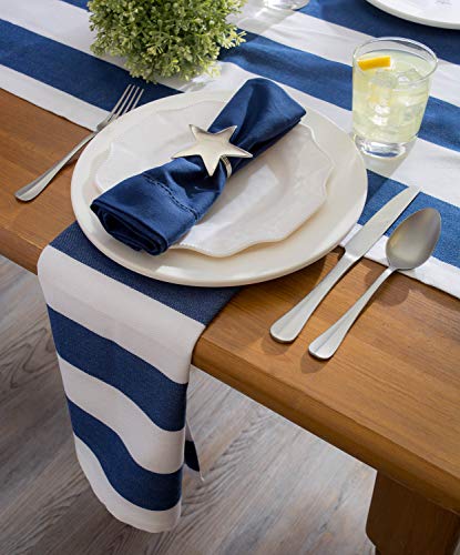 DII Cabana Stripe Outdoor Tabletop Collection, Stain/Wrinkle Resistant & Waterproof, Table Runner, 14x72, Nautical Blue