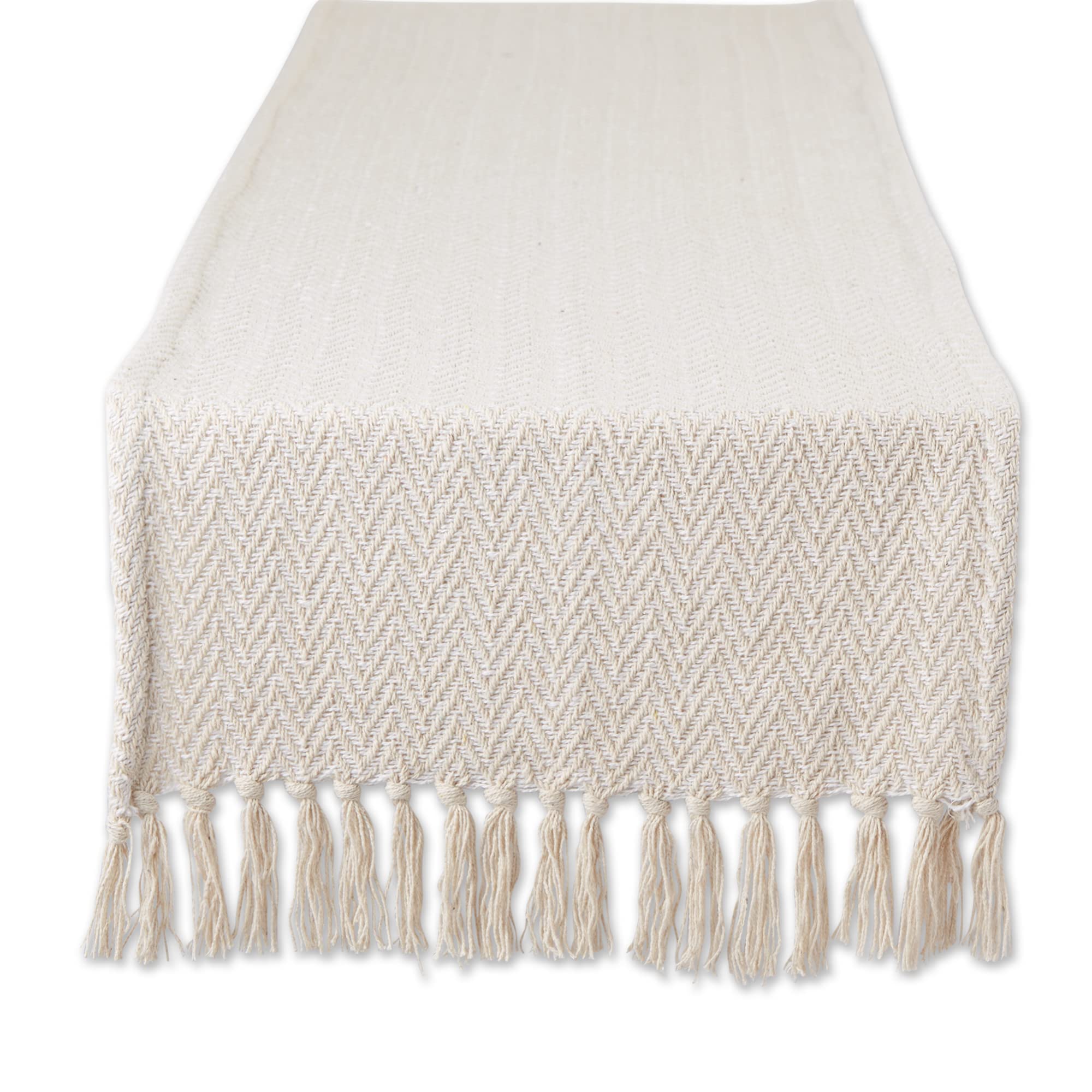 DII Woven Basic Tabletop Collection Chevron Table Runner, 15x72, Off-White