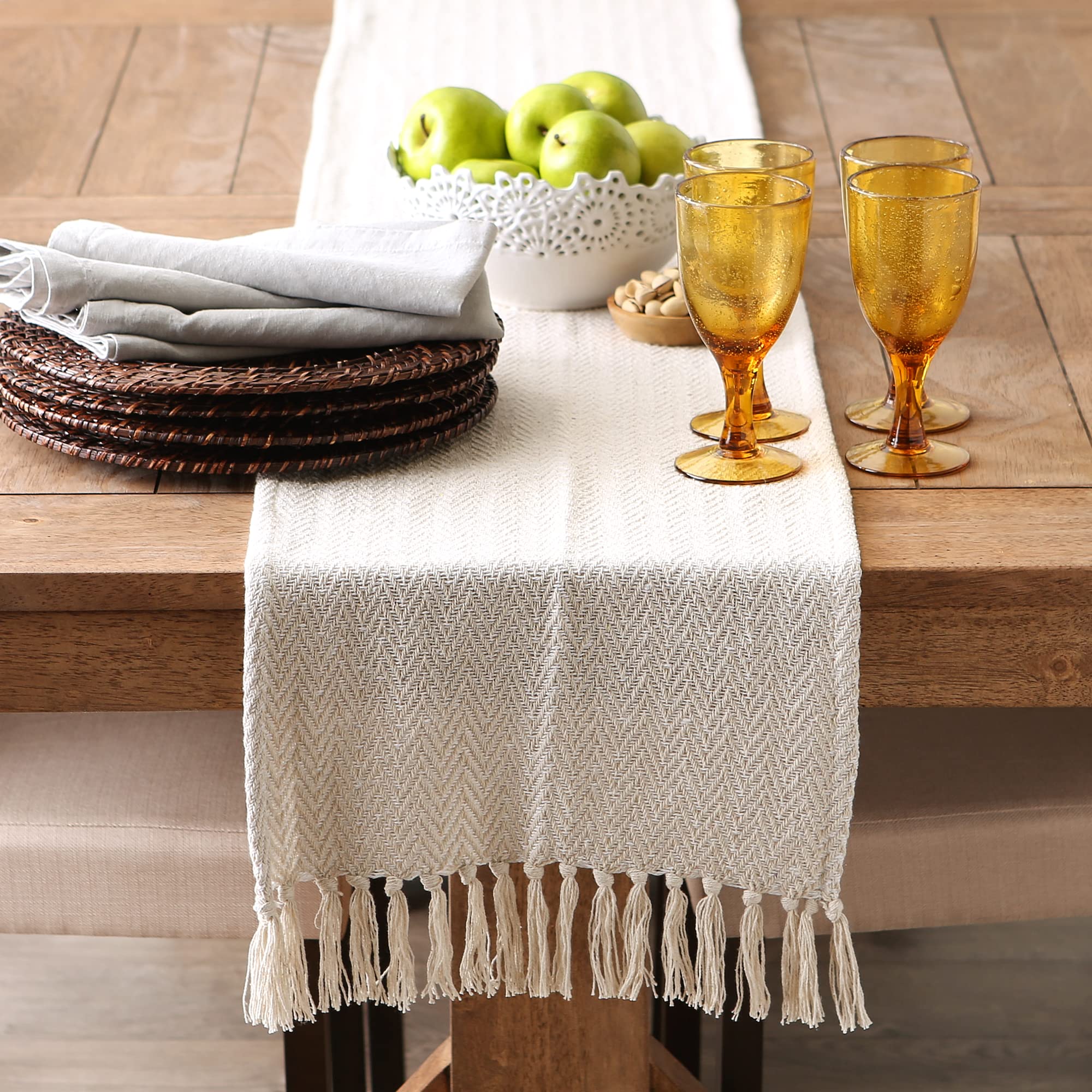 DII Woven Basic Tabletop Collection Chevron Table Runner, 15x72, Off-White