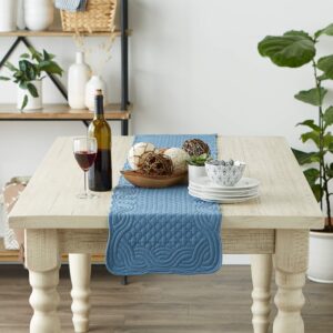 DII Quilted Farmhouse Collection Tabletop, Table Runner, 13x72, French Blue